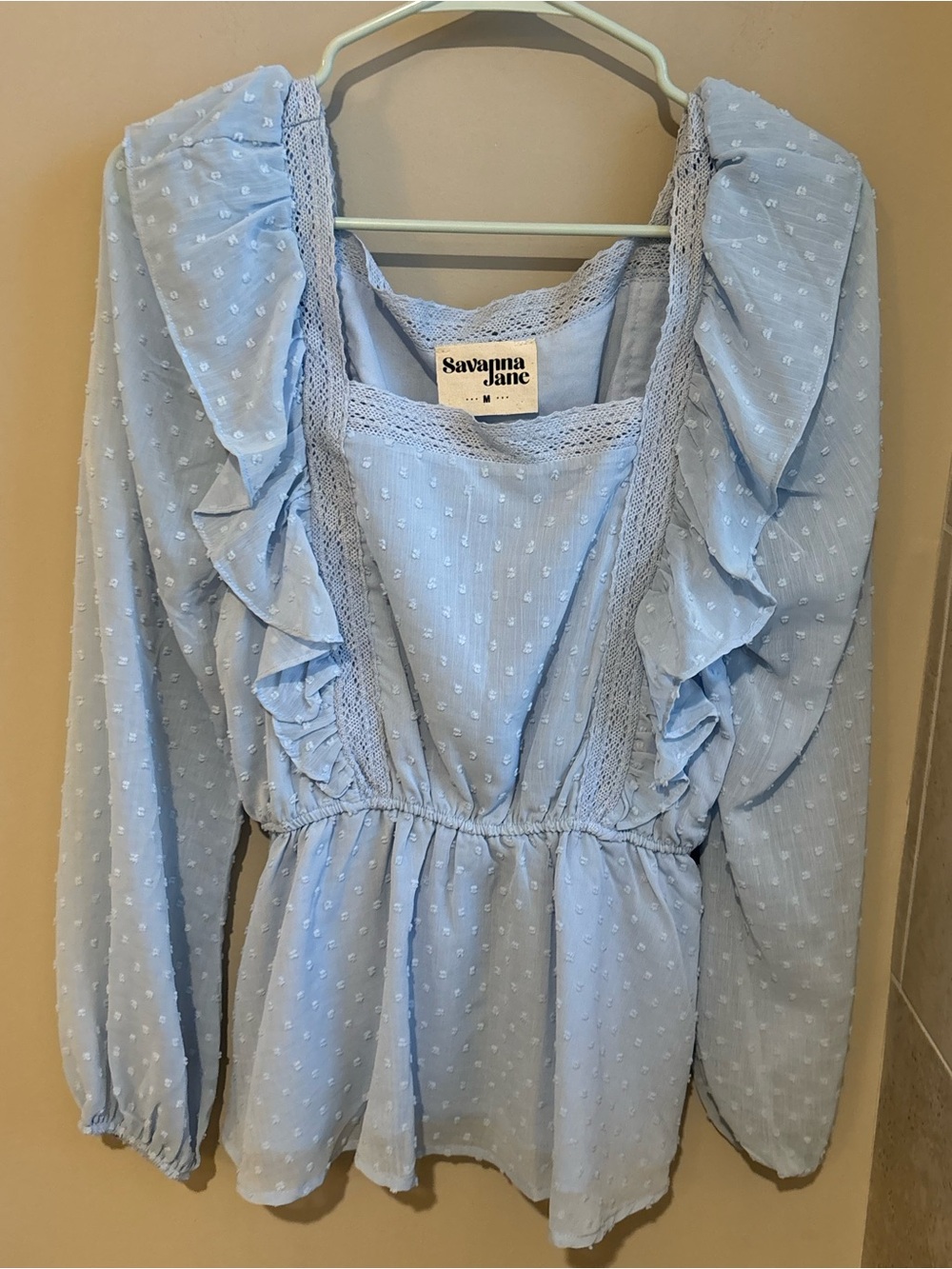 Savanna Jane Light Blue Ruffled Peplum Blouse